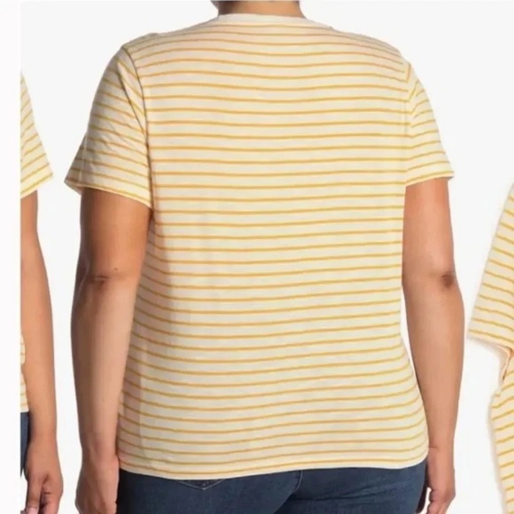 Madewell Theresa Striped Short Sleeve V Neck Top In Pollen Yellow Cotton Size 2X - Picture 2 of 13